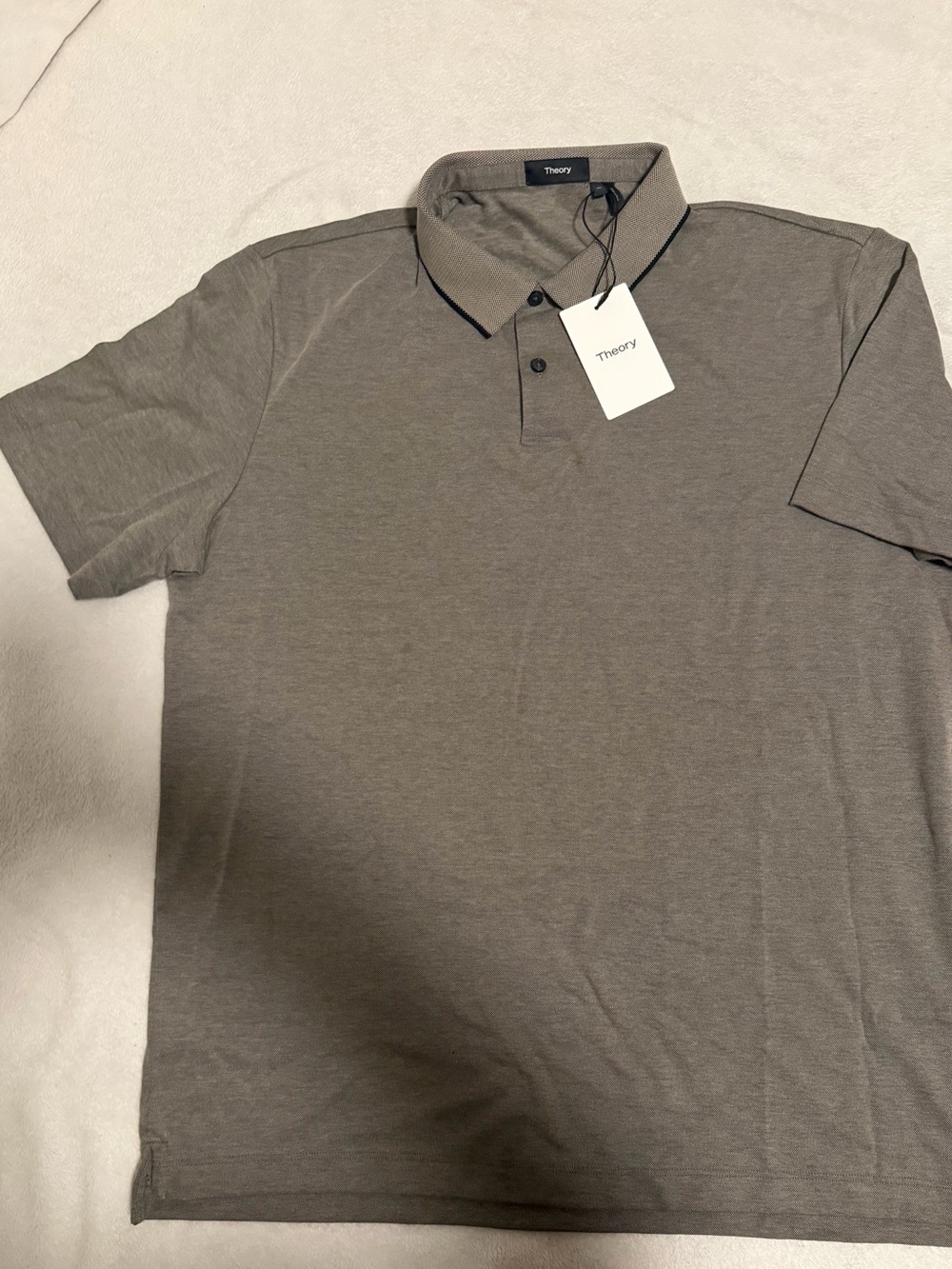 Theory Men's Polo Shirt in Taupe with Black Trim
